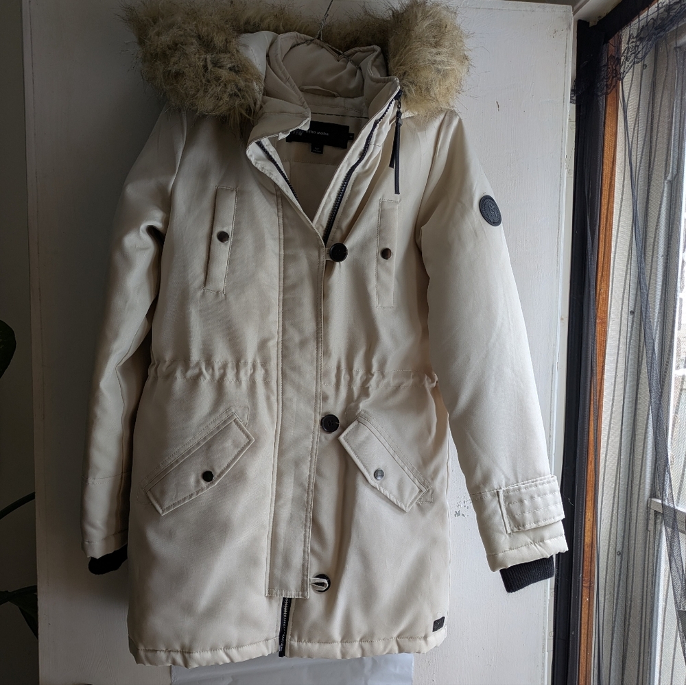 Vero Moda Women's Cream Winter  Coat With Faux Fur Trim. US XS